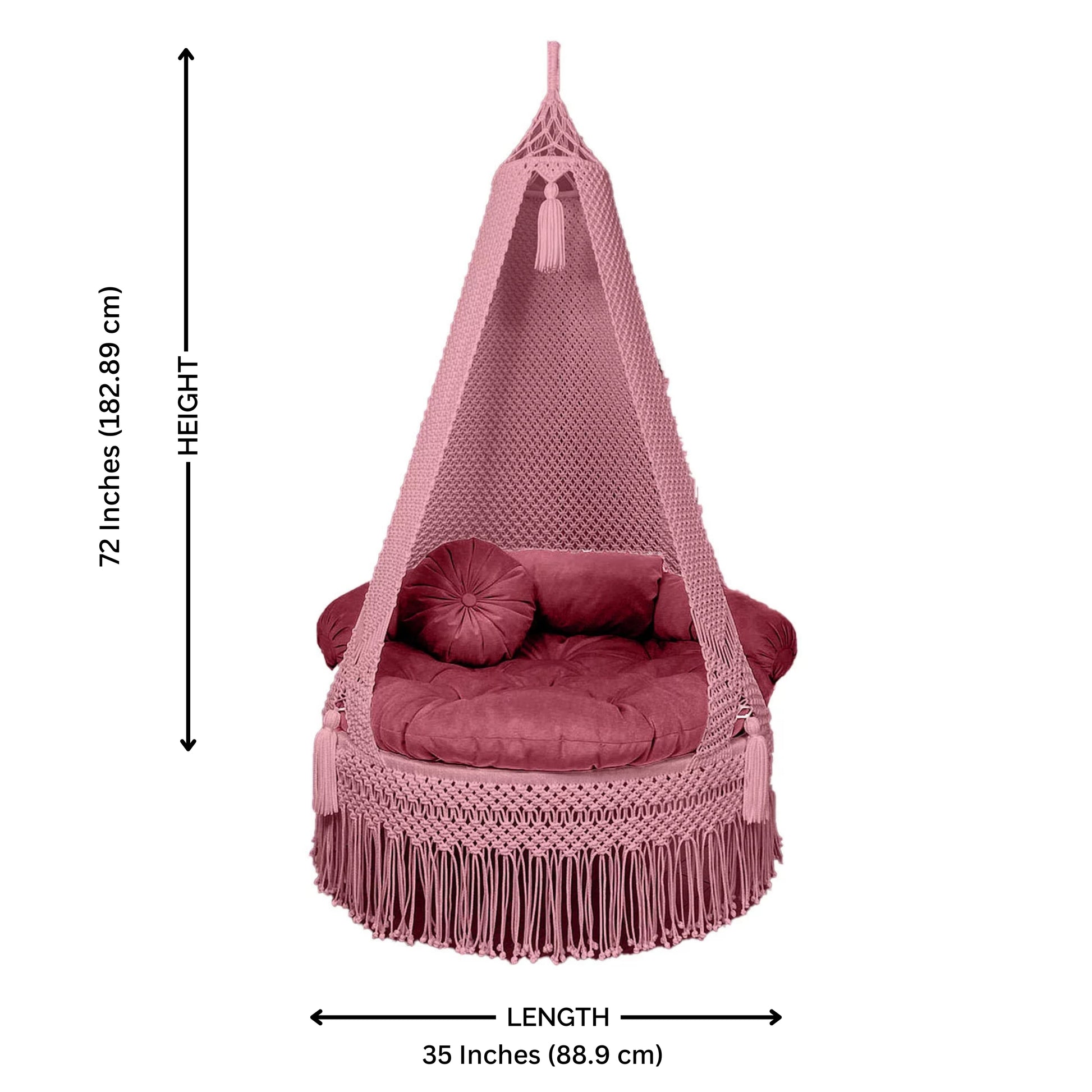 Red Macrame Swing for single person 35 Inches