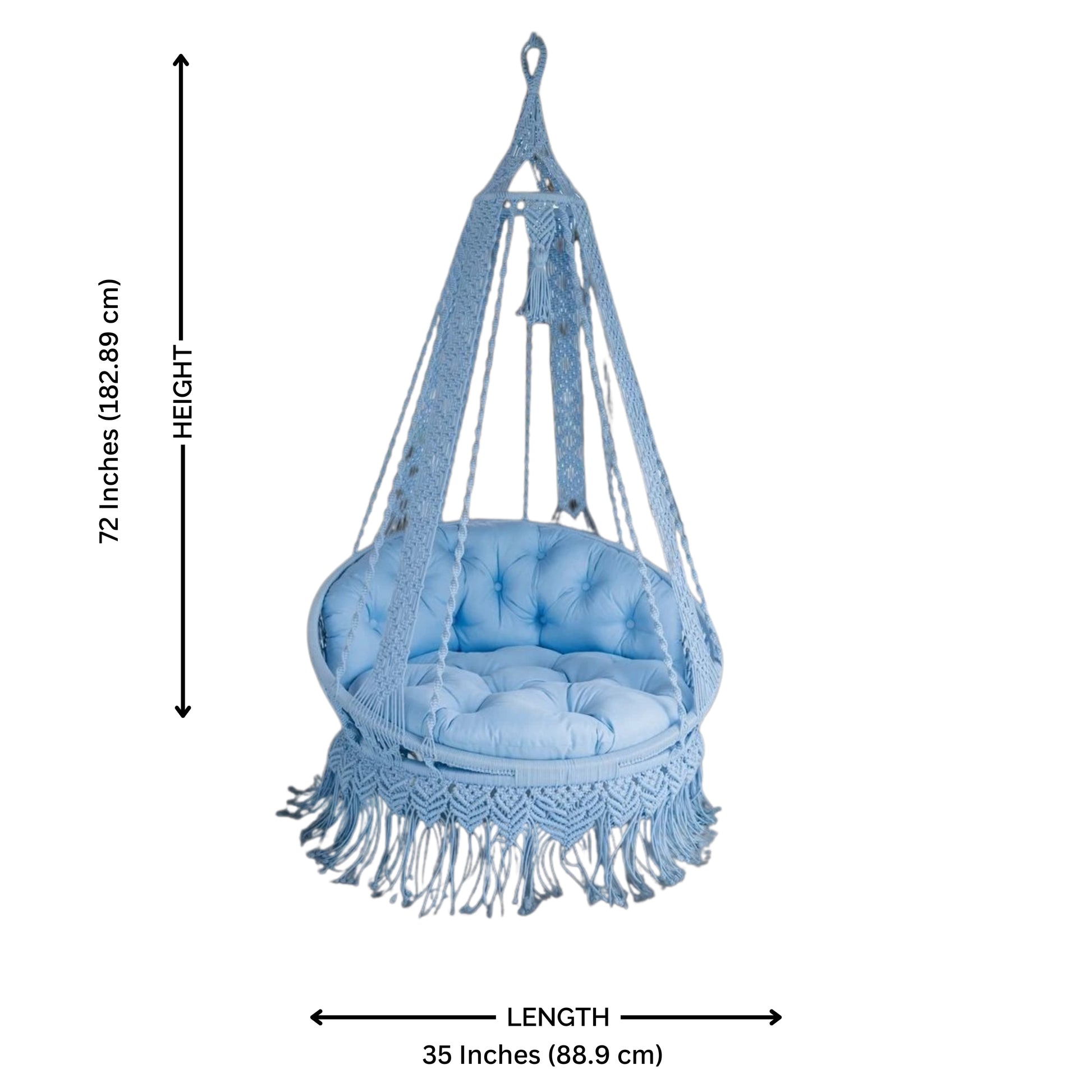 Icy blue Macrame Swing for adults and kids with backrest