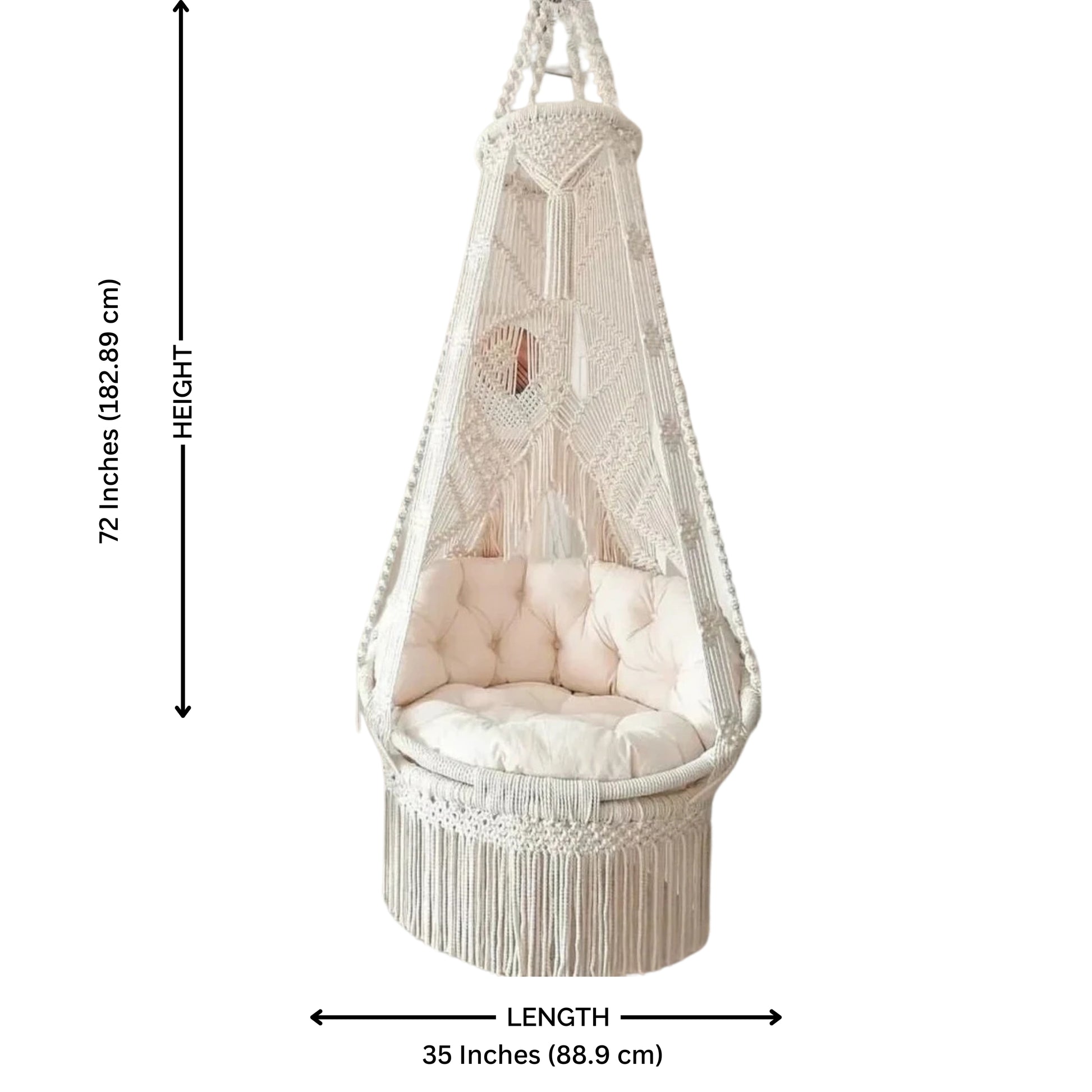 White Snowy Macrame Swing with backrest for adults