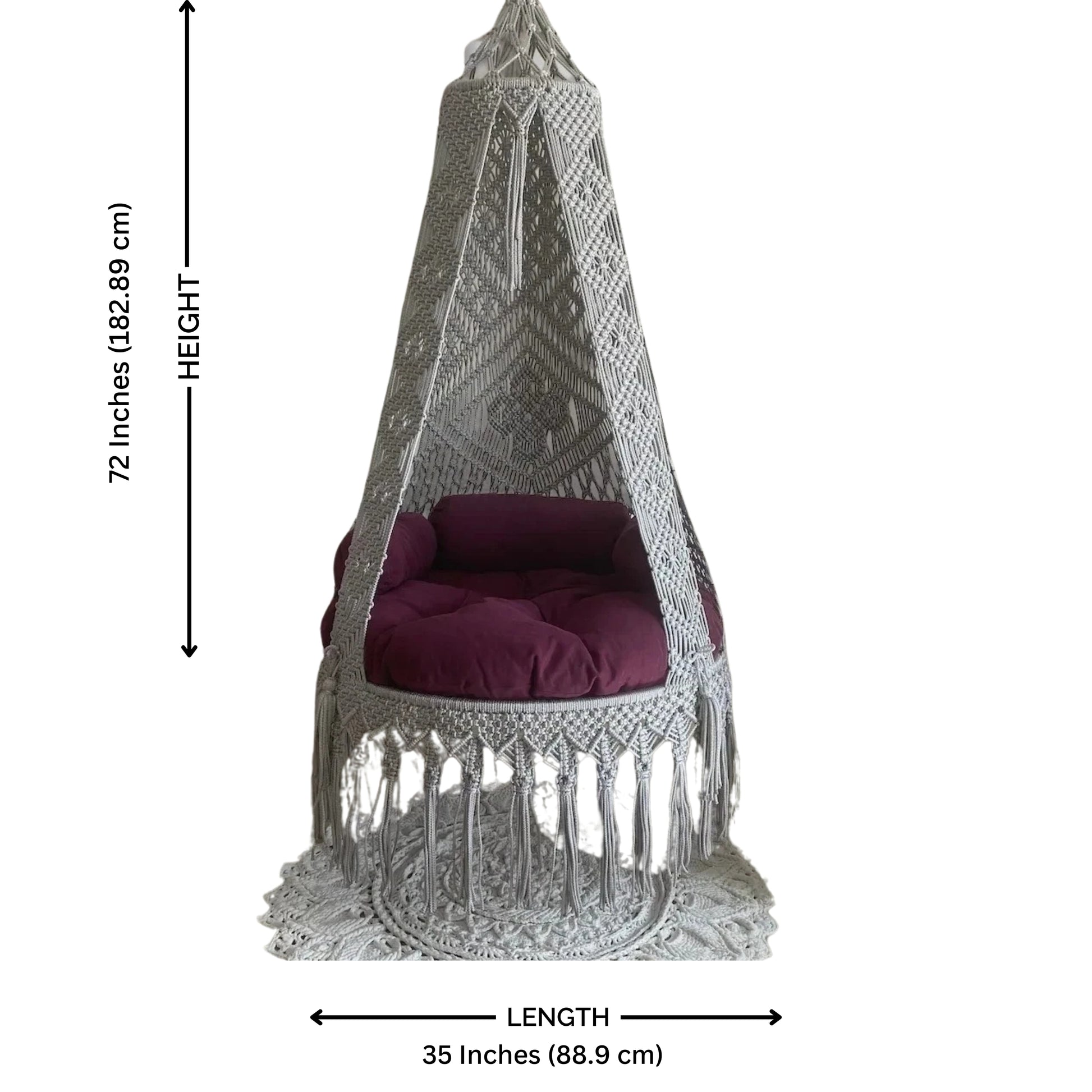 Silver Macrame chair swing for indoor