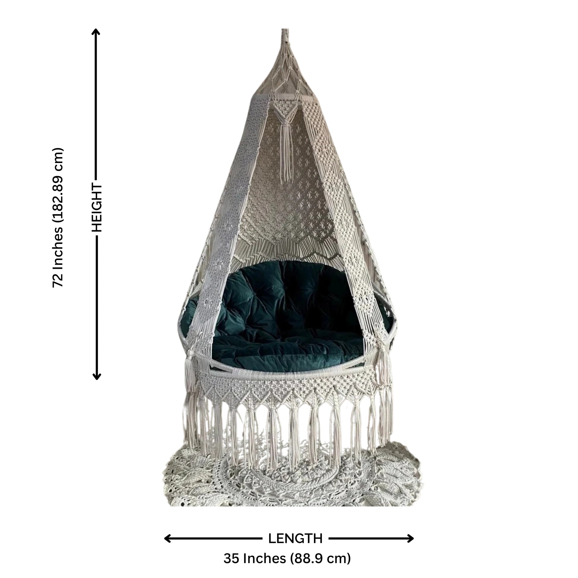 Macrame swing with green mattress