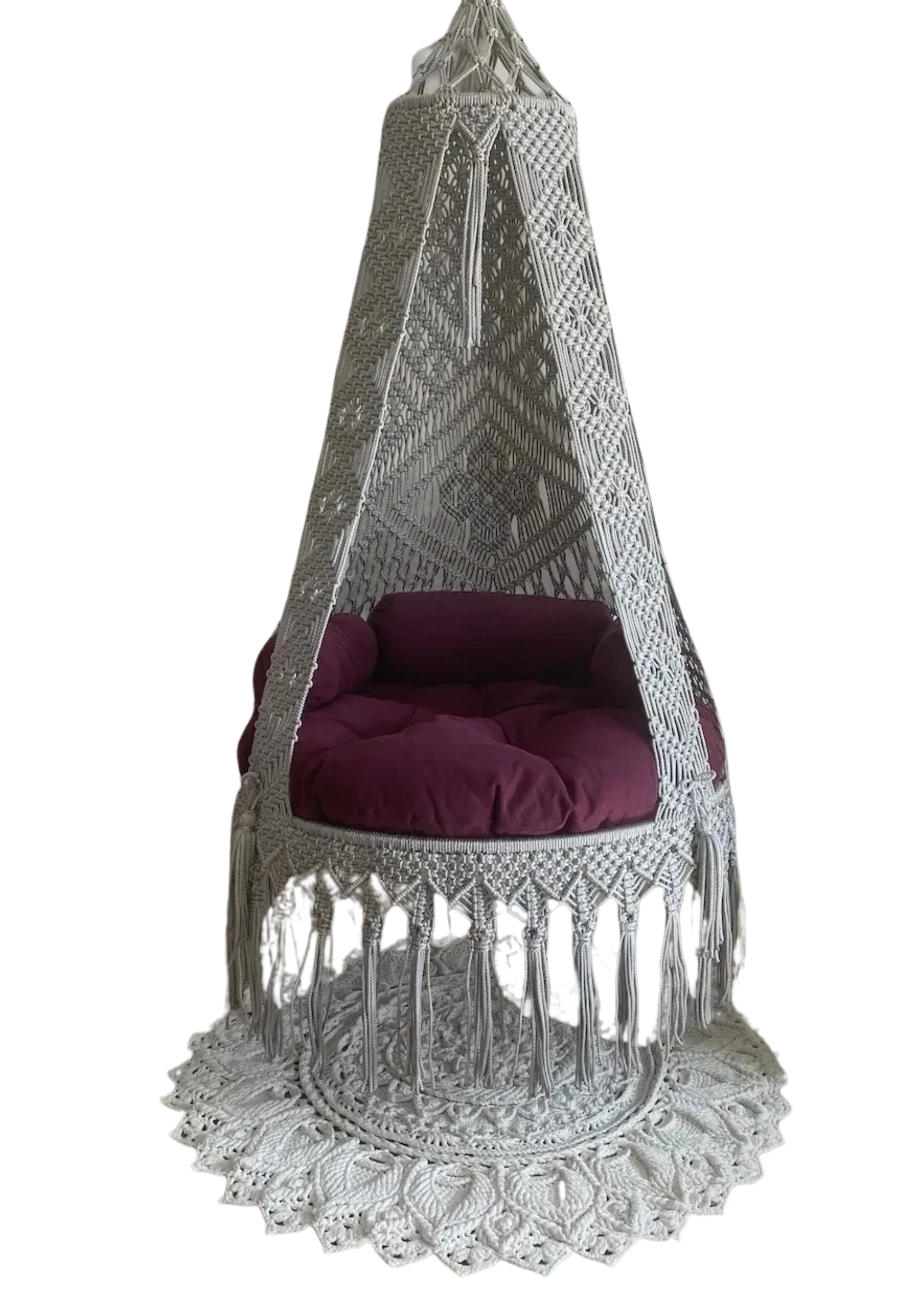 Silver Macrame chair swing for indoor