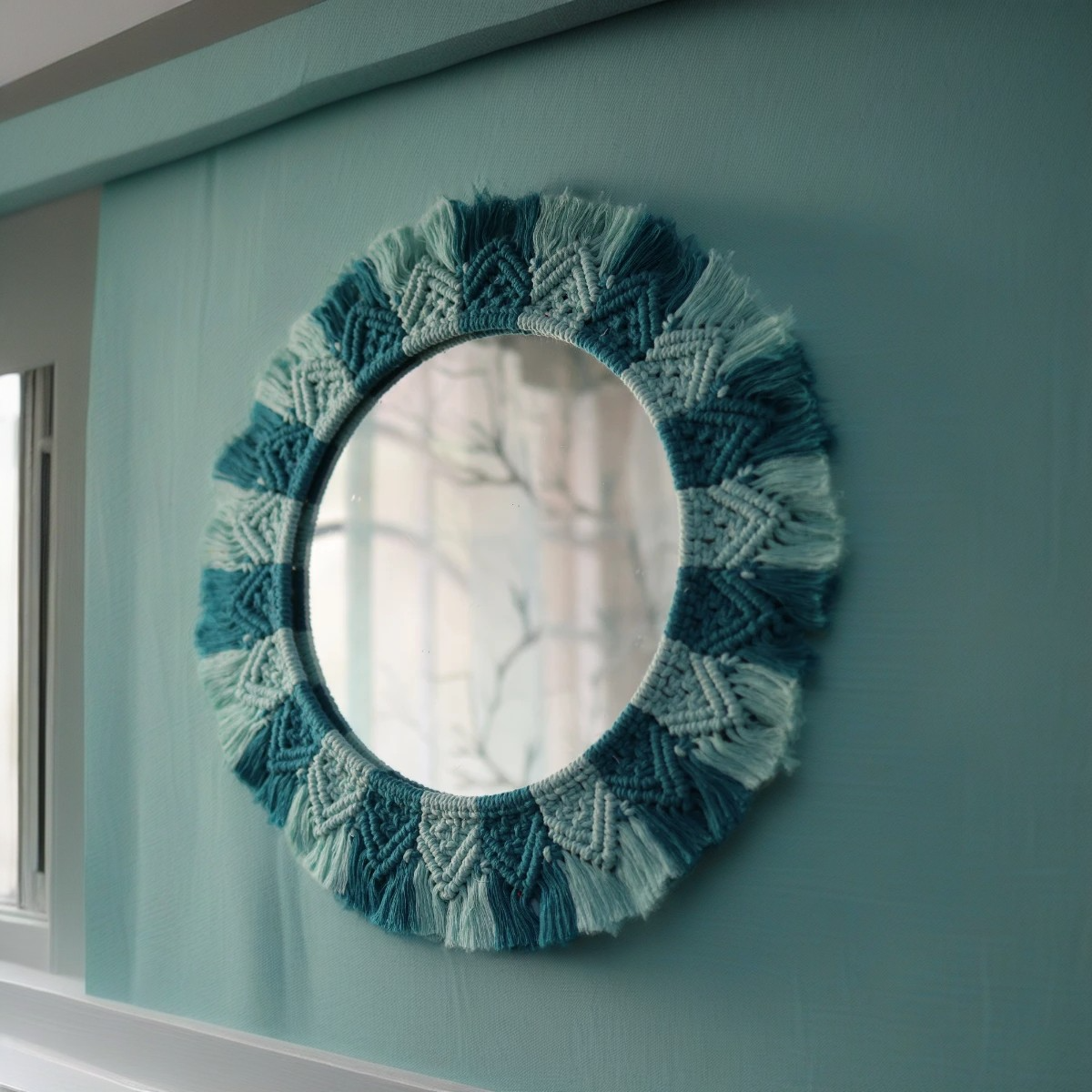 Ocean Breeze Macrame hanging round Mirror