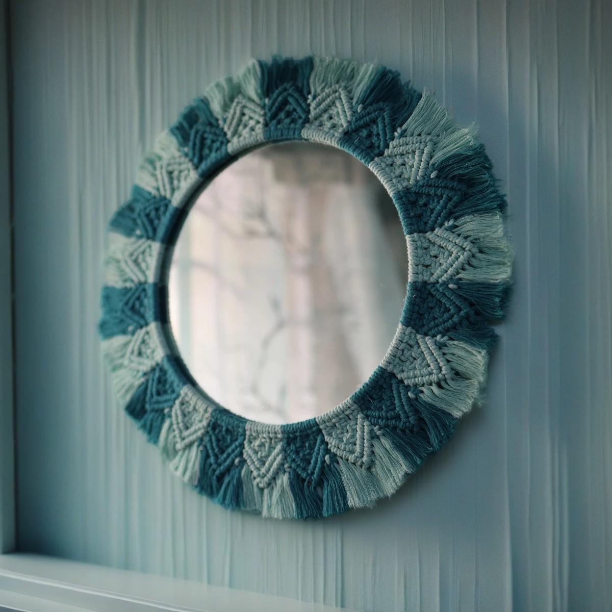 Ocean Breeze Macrame hanging round Mirror