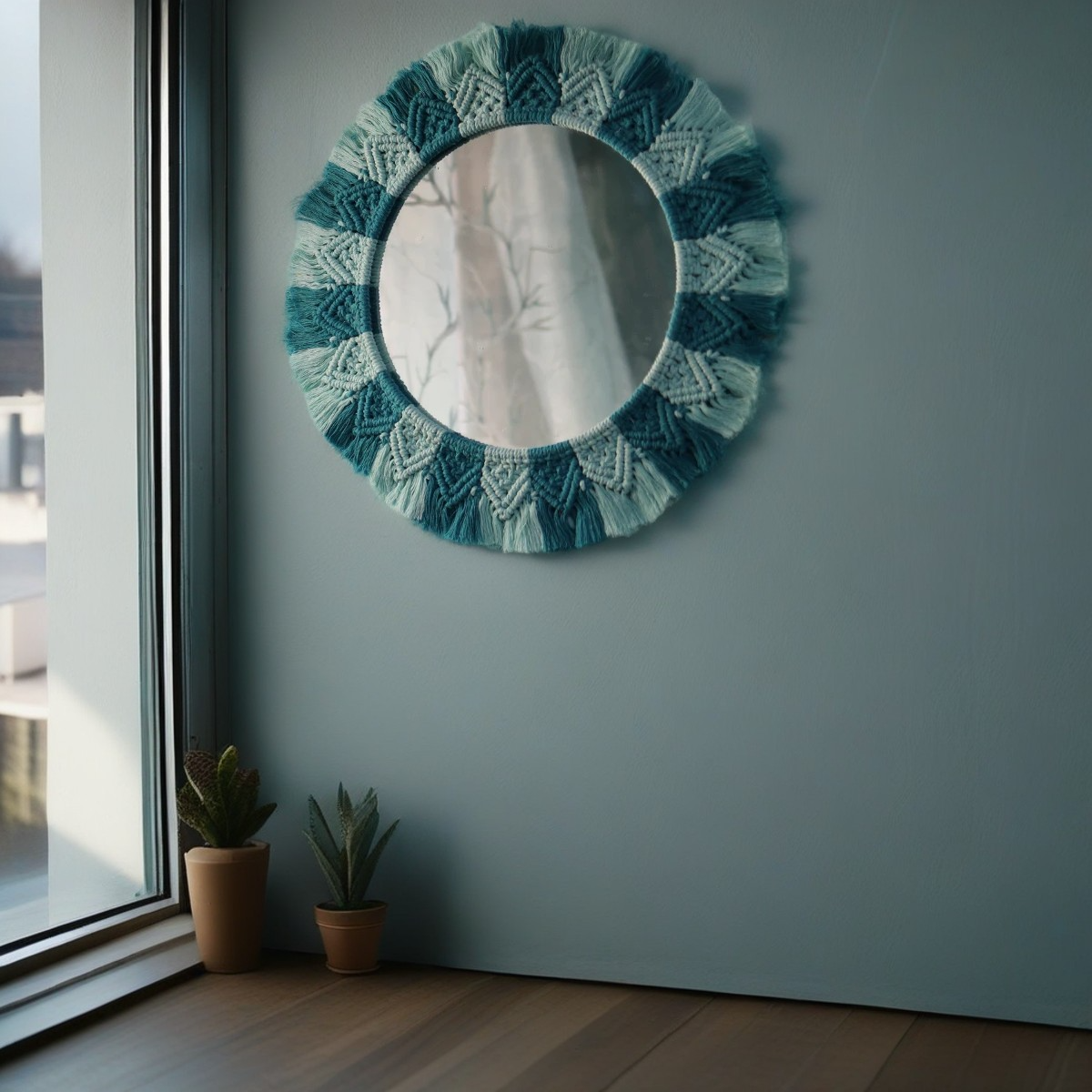 Ocean Breeze Macrame hanging round Mirror