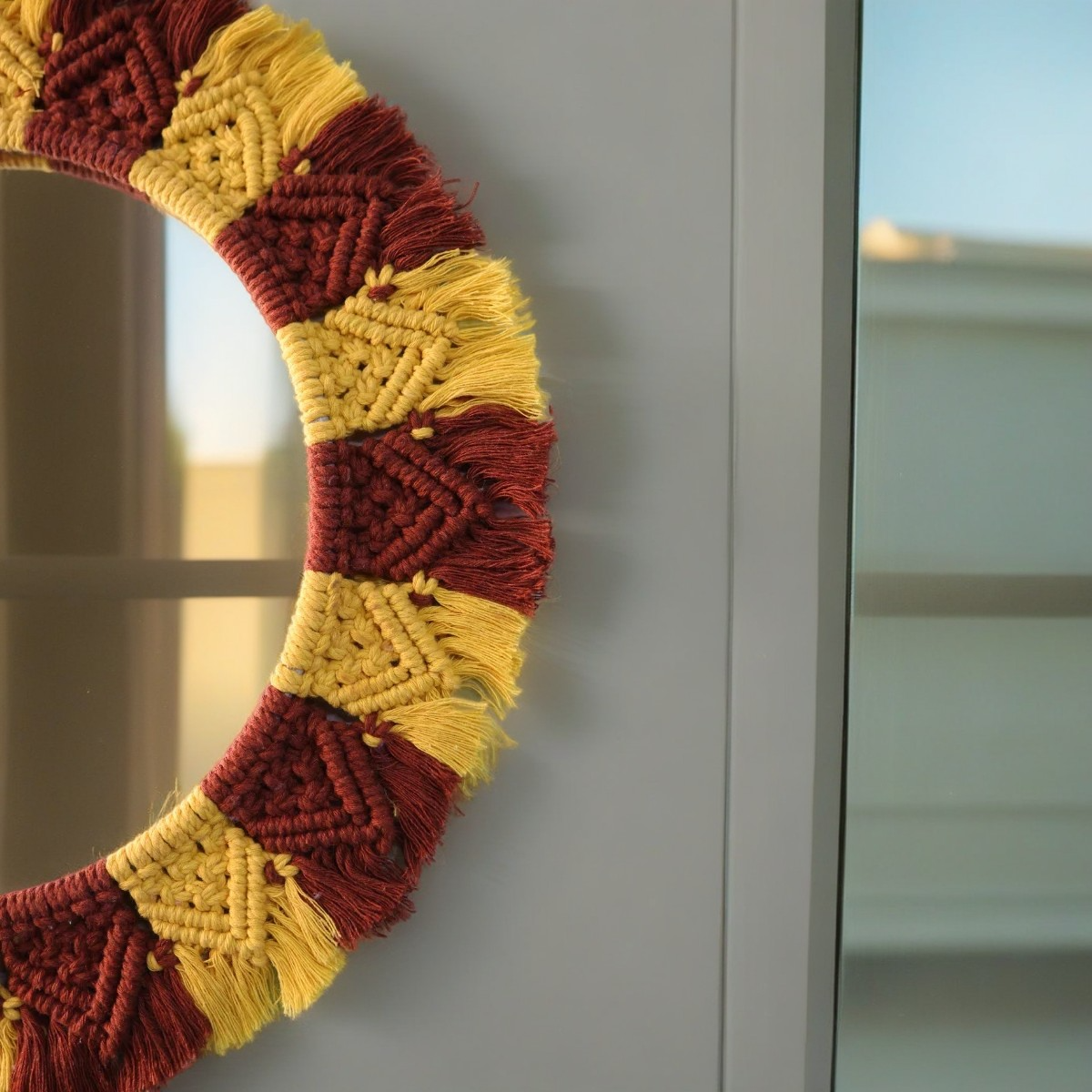 Yellow Sunflower Macrame round Mirror