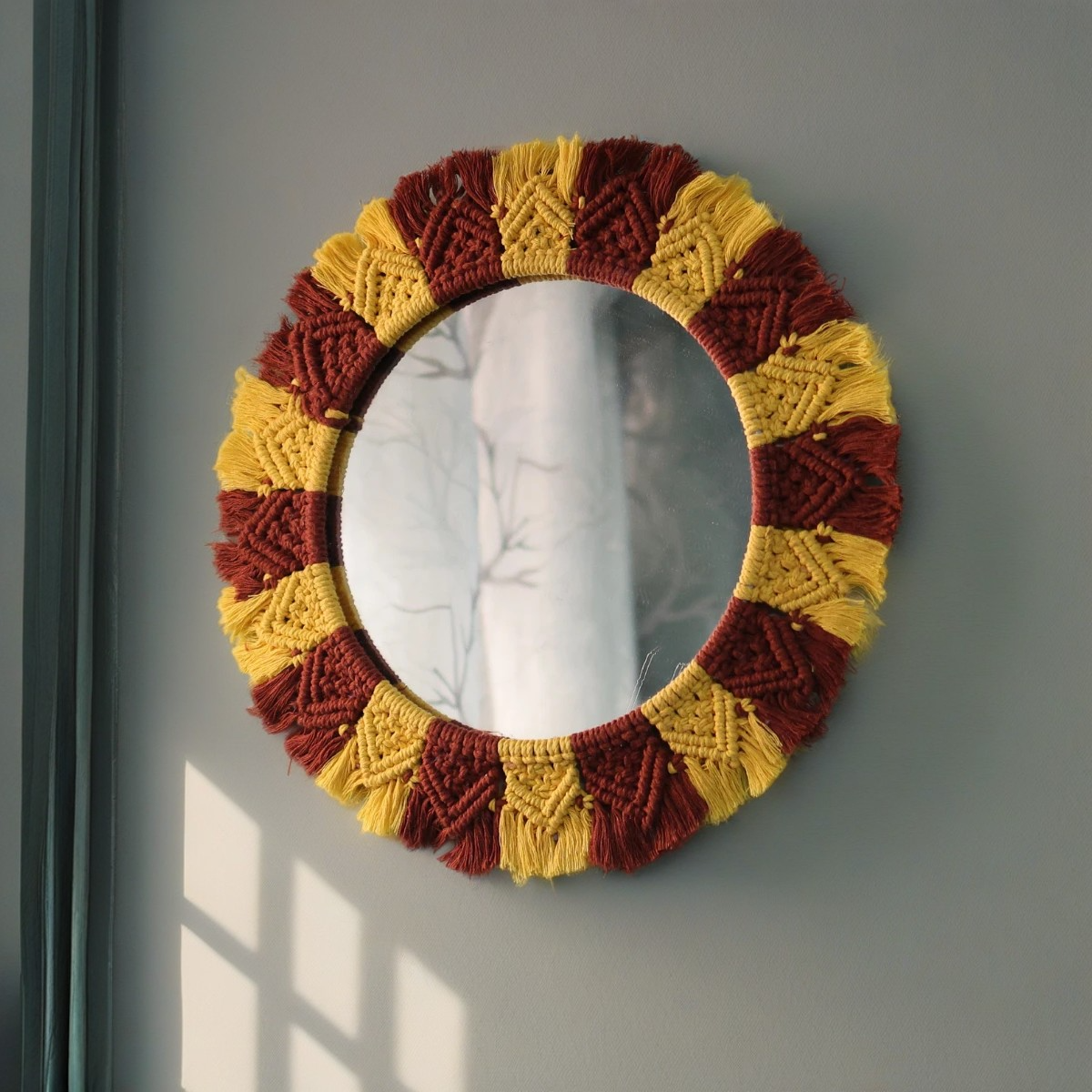 Yellow Sunflower Macrame round Mirror