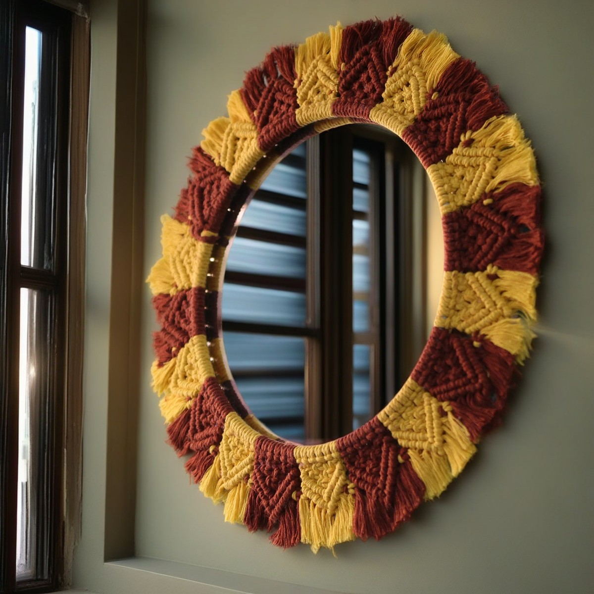 Yellow Sunflower Macrame round Mirror