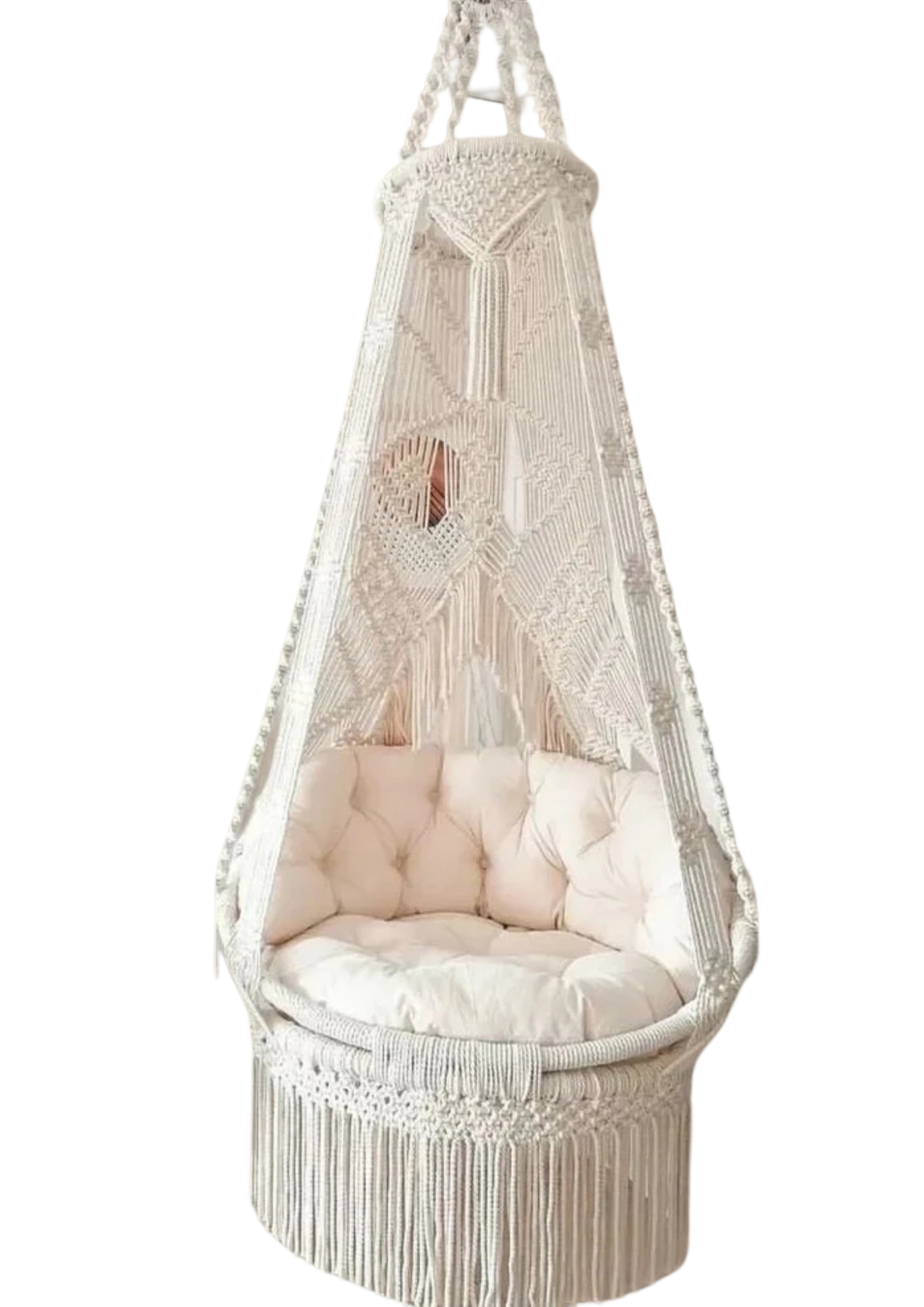White Snowy Macrame Swing with backrest for adults