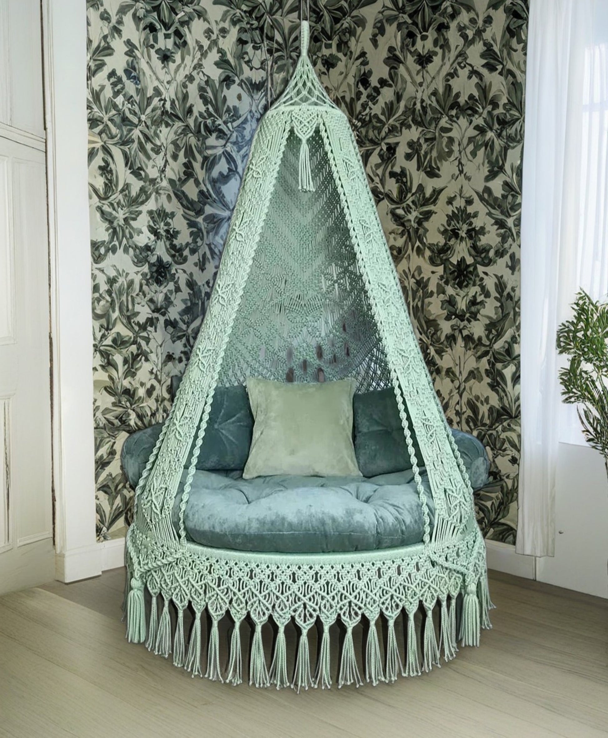 Forest Green Macrame Swing handcrafted for adults