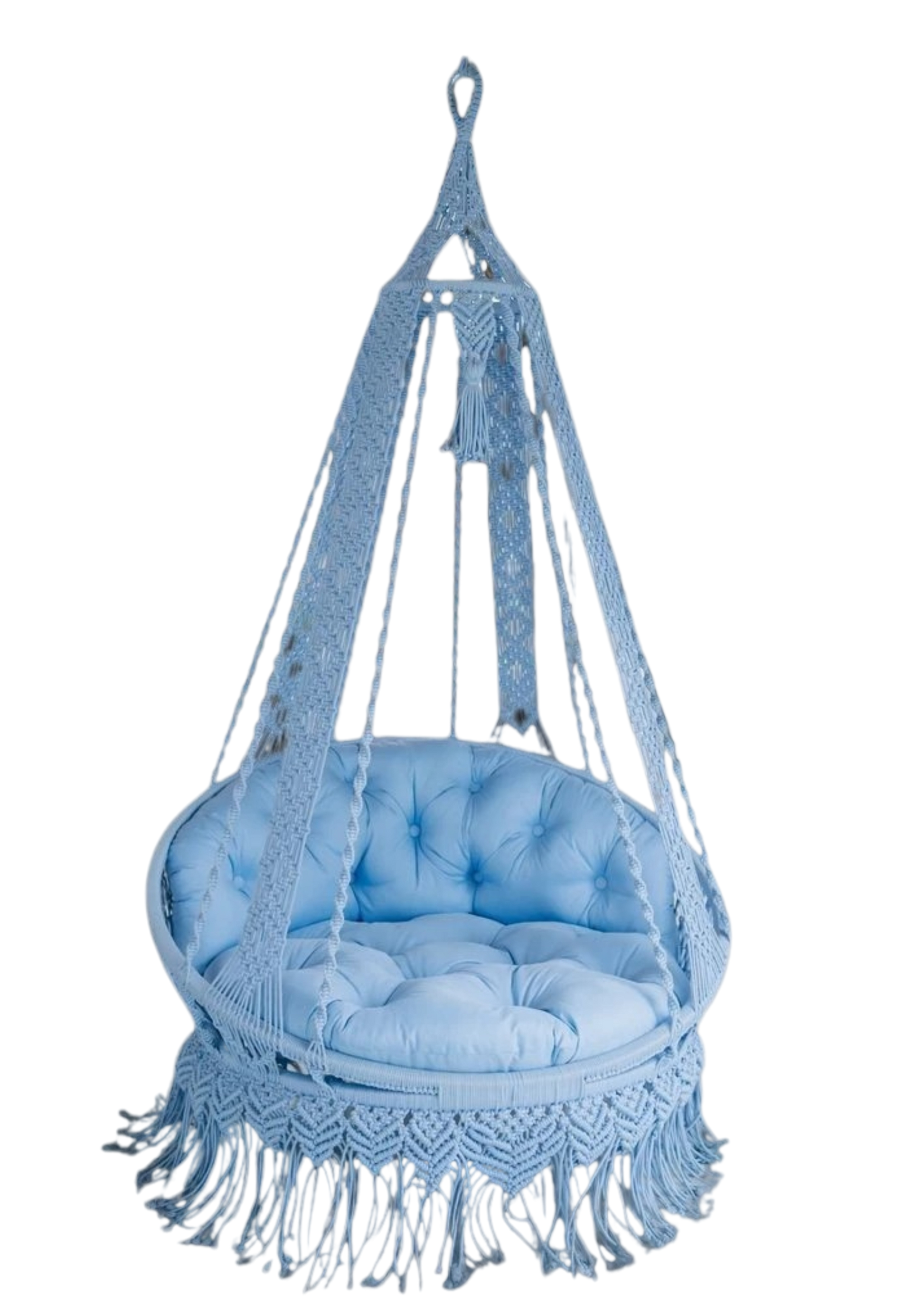 Icy blue Macrame Swing for adults and kids with backrest