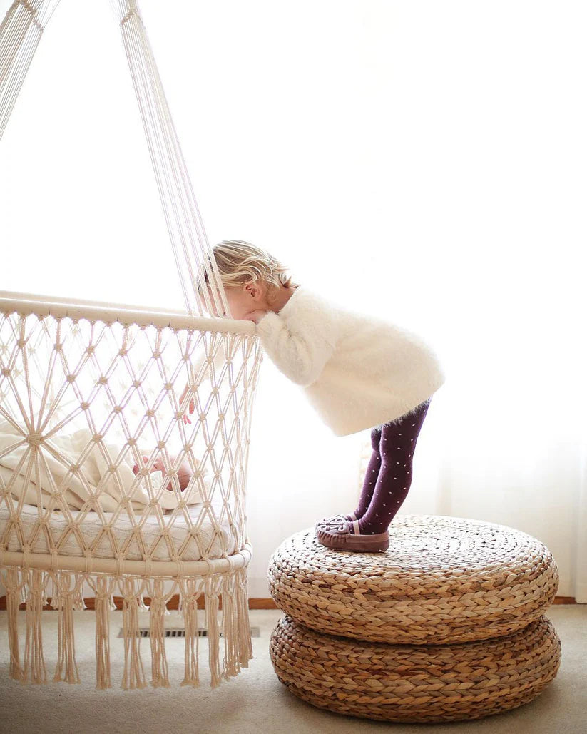 White Handmade Macrame Baby Bassinet
