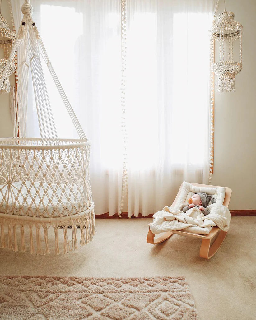 White Handmade Macrame Baby Bassinet