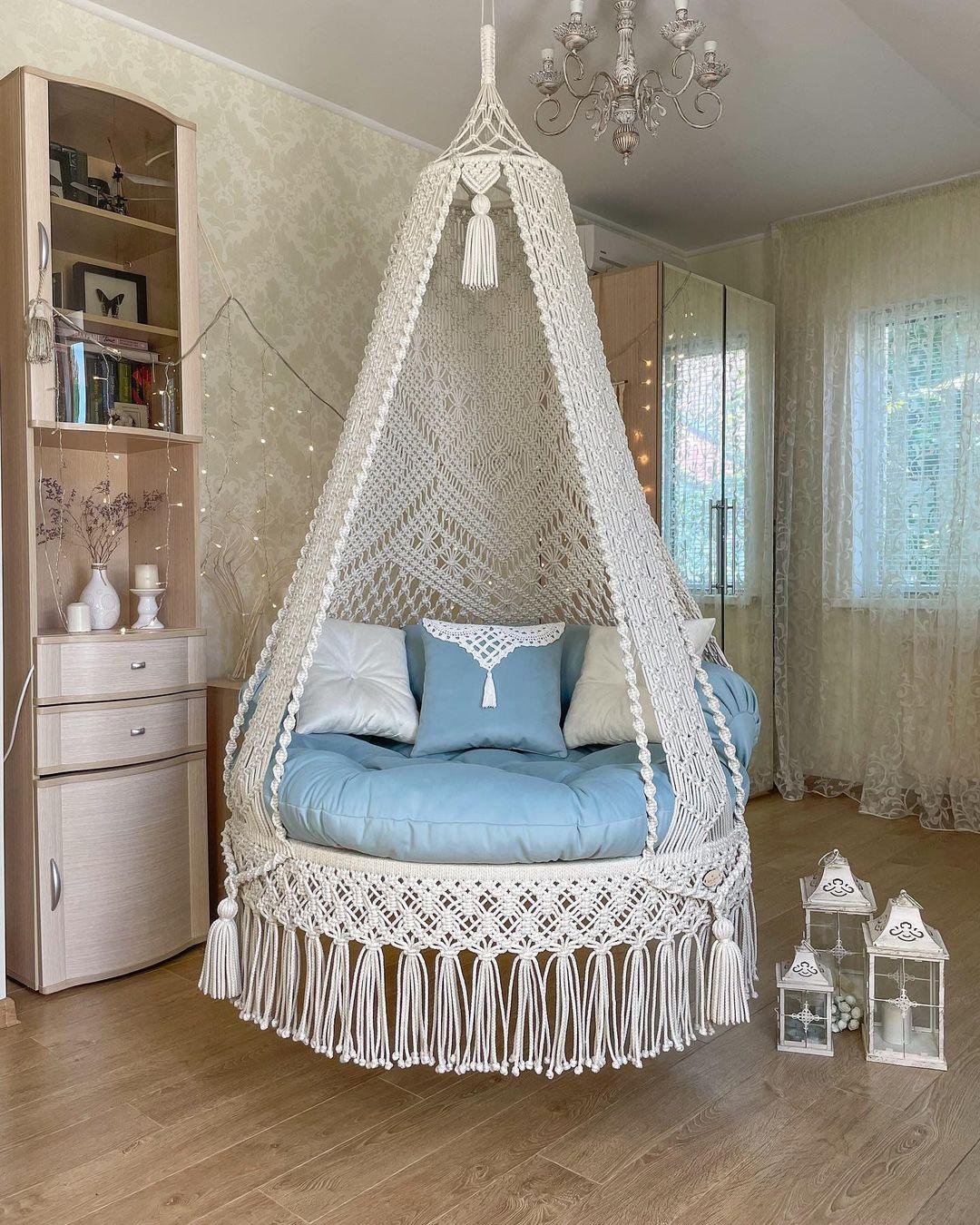 Periwinkle Adult Macrame Hanging Chair