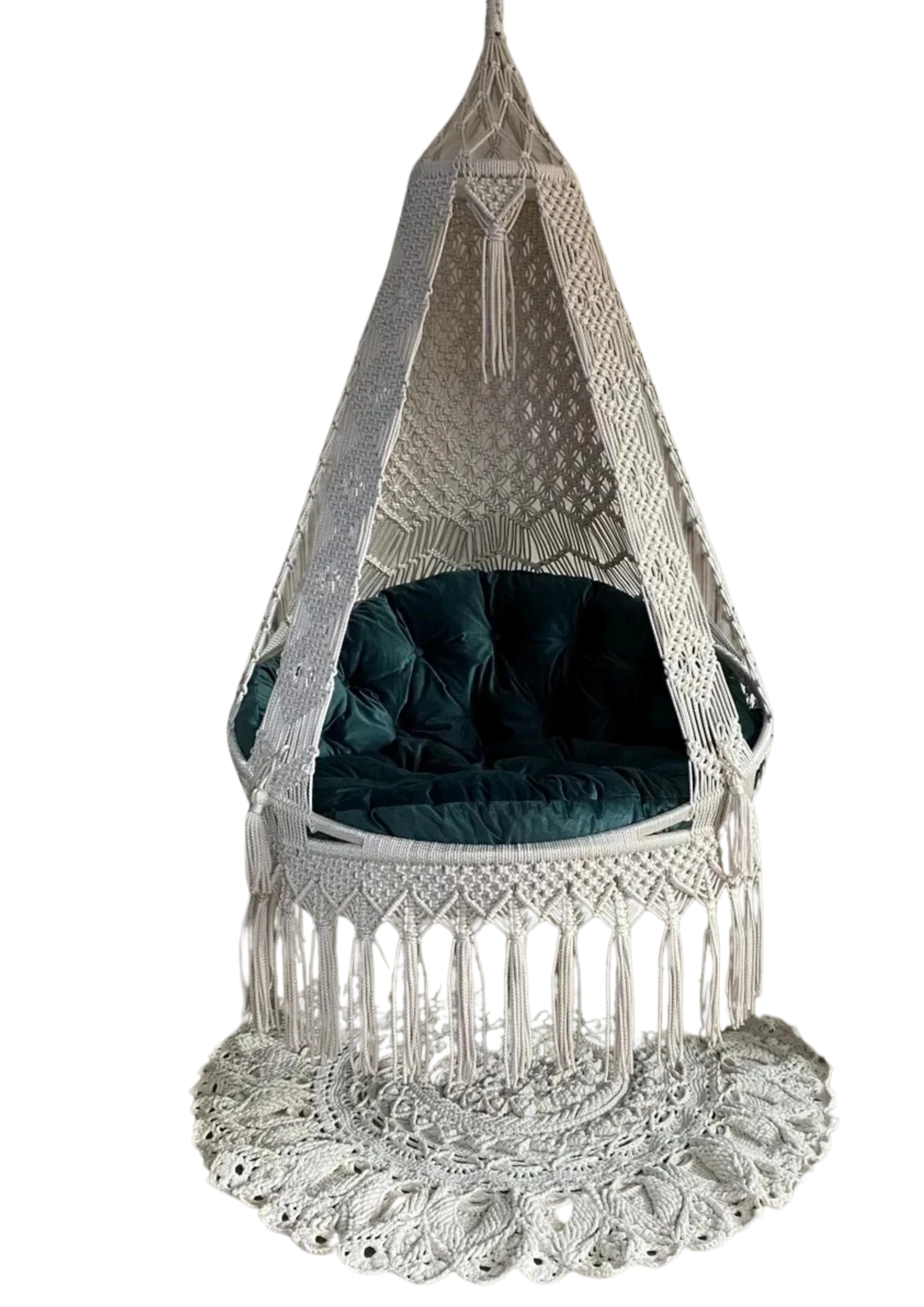 Macrame swing with green mattress