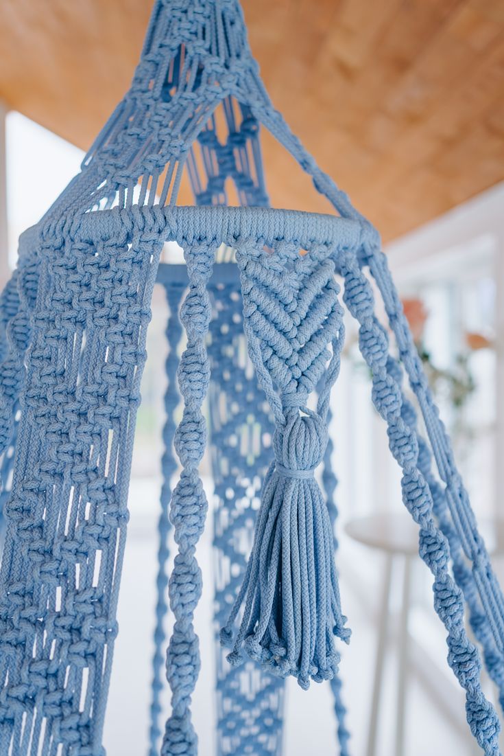 Icy blue Macrame Swing for adults and kids with backrest