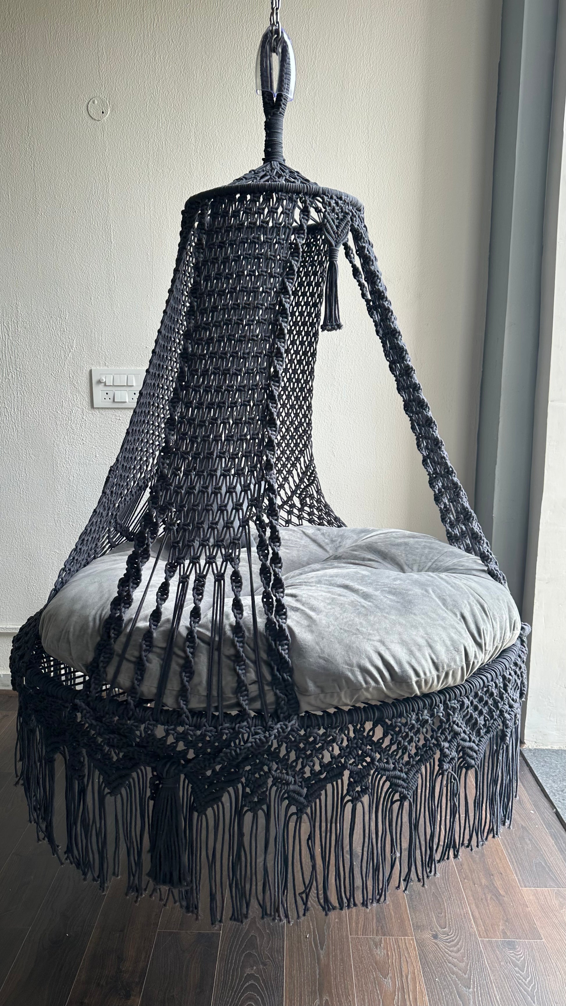 Stone Grey Macrame Lounge Swing