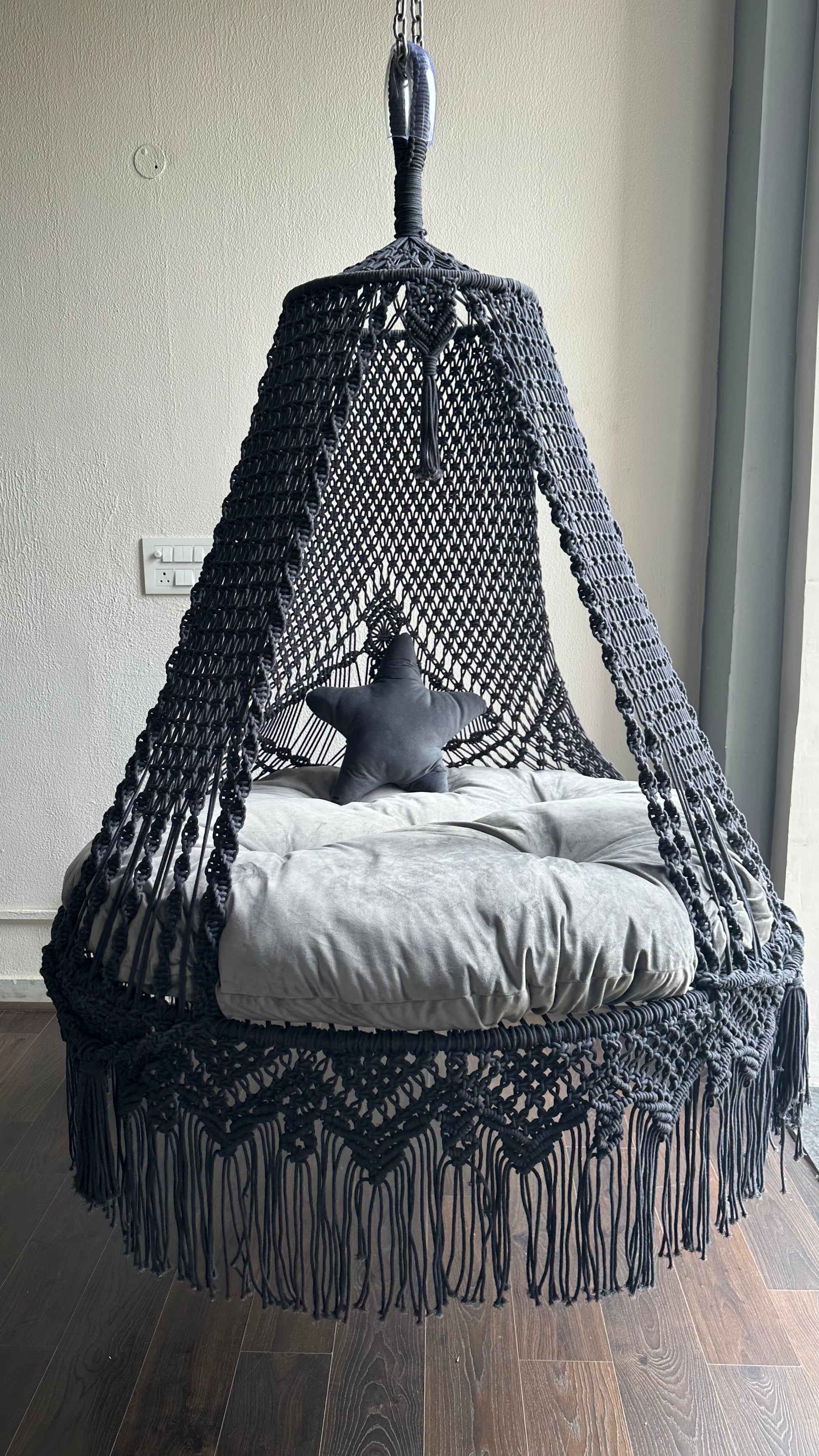 Stone Grey Macrame Lounge Swing