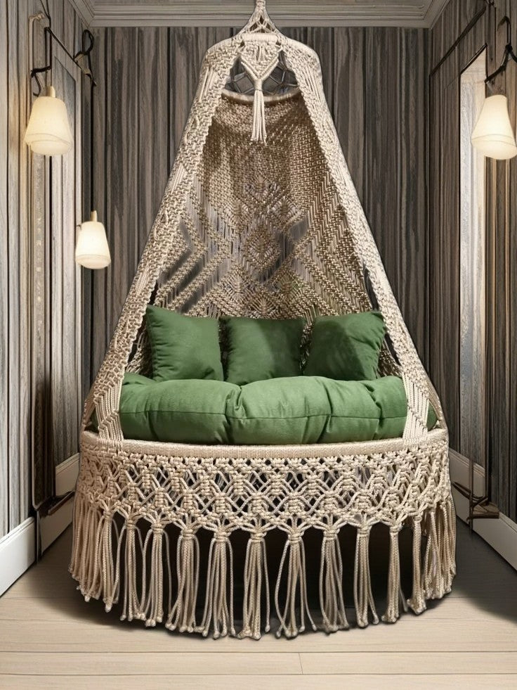Biege garden hanging macrame chair swing for adults