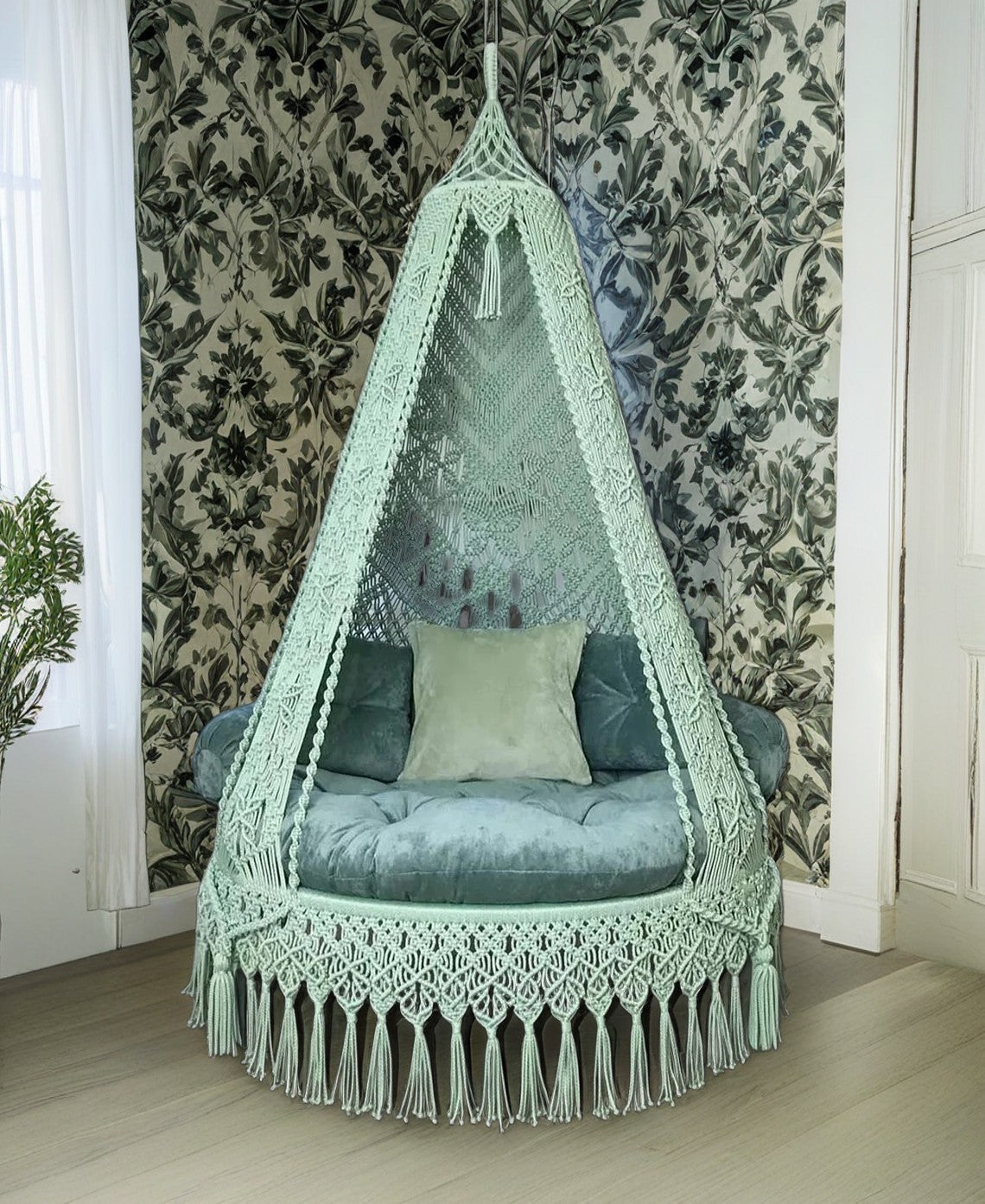 Forest Green Macrame Swing handcrafted for adults