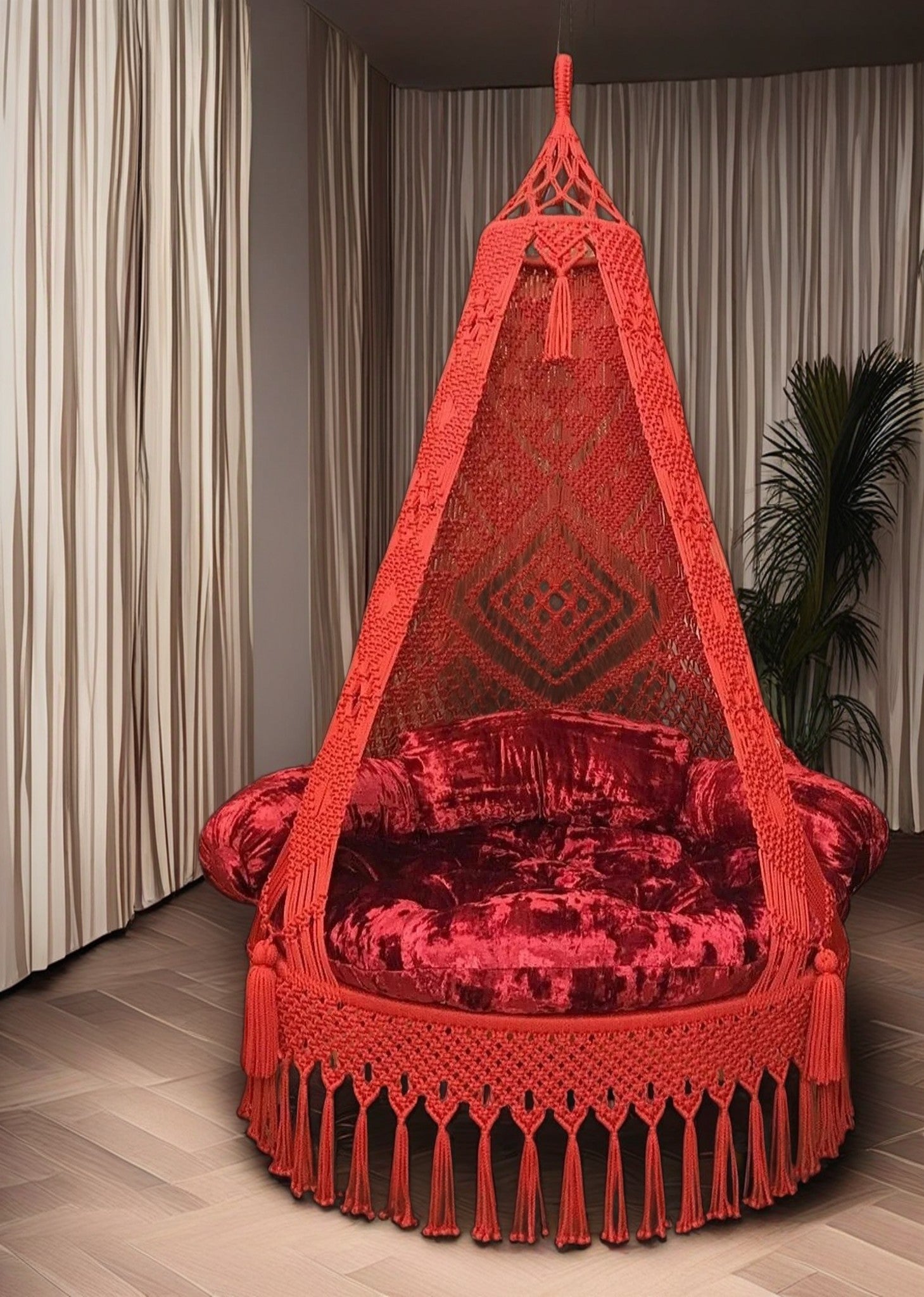 Red Velvet Macrame swing single seater