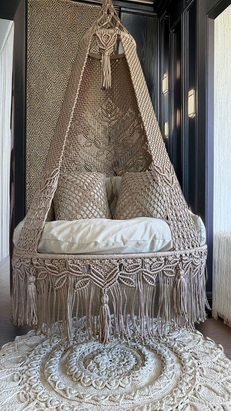 Walnut macrame swing