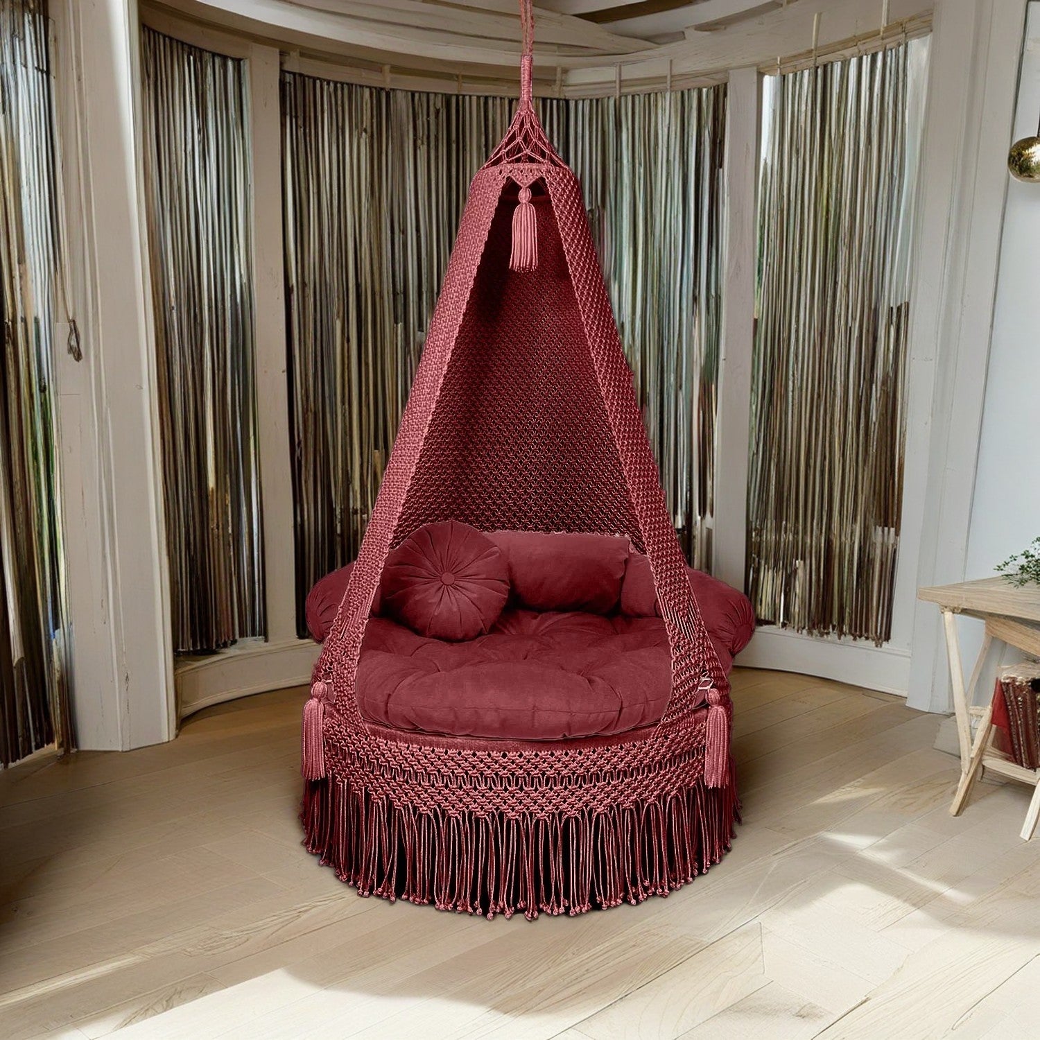 Macrame Swing in Beet Root color for indoor and outdoor