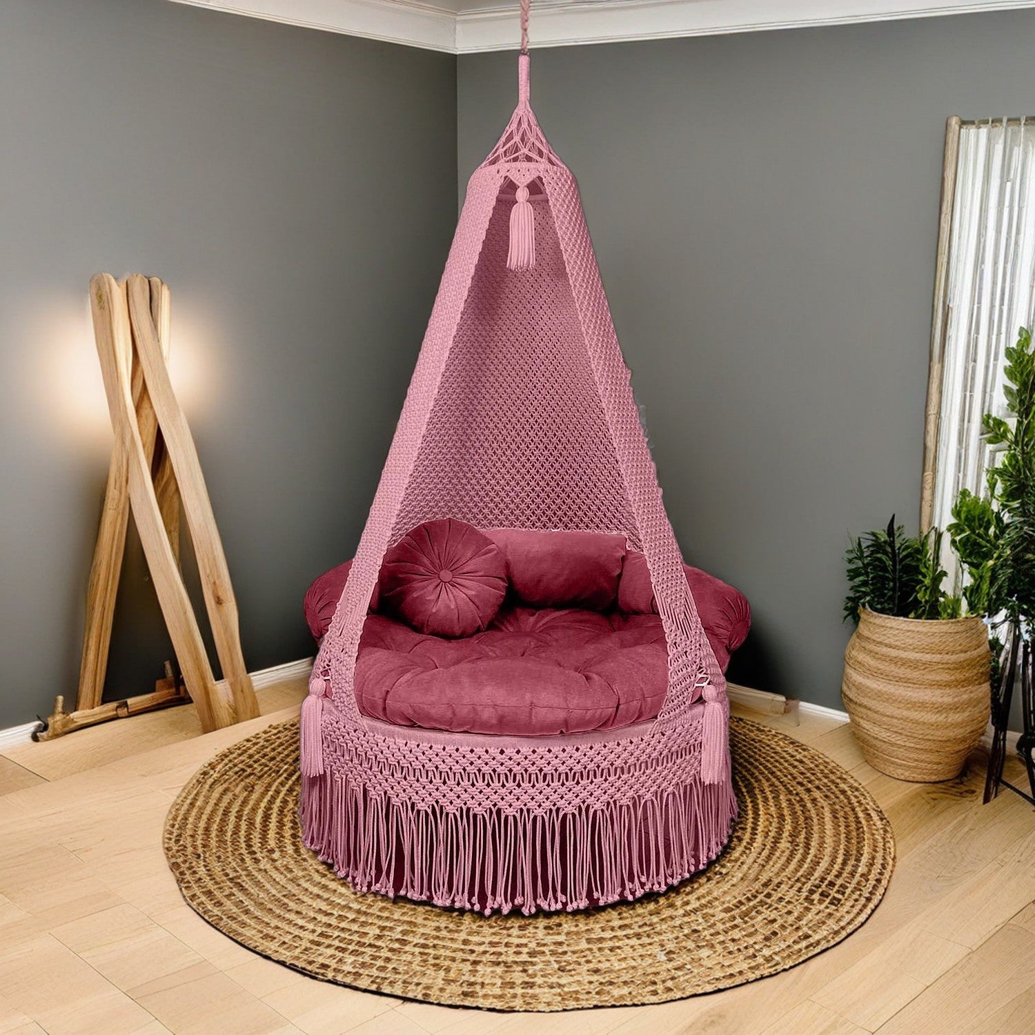 Red Macrame Swing for single person 35 Inches