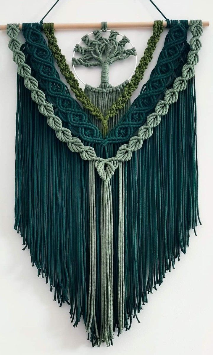 Green macrame tree design wall hanging
