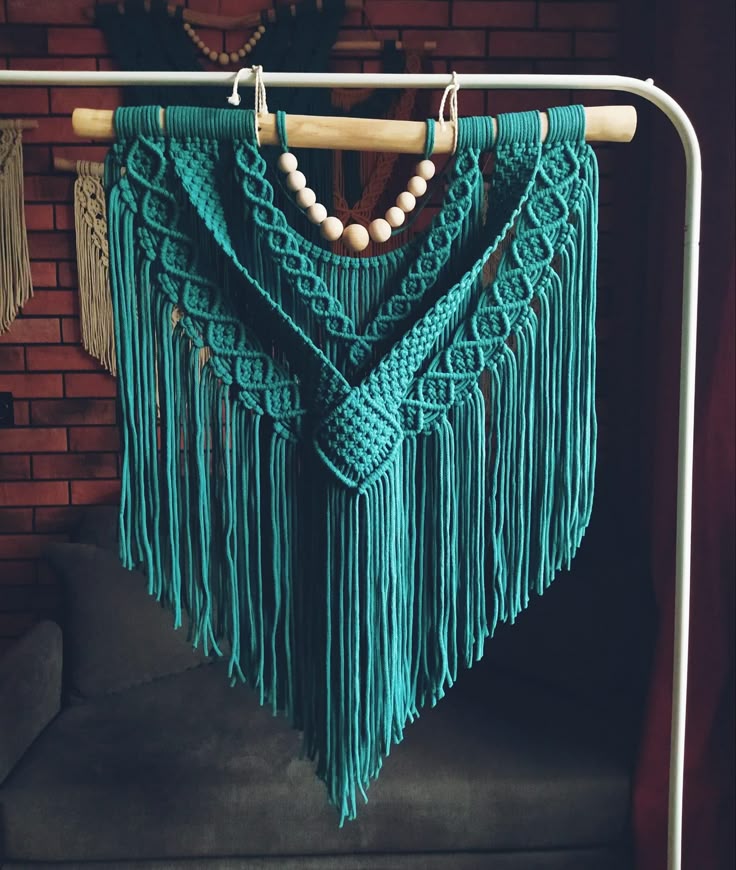 Cotton Macrame boho teal wall hanging for home