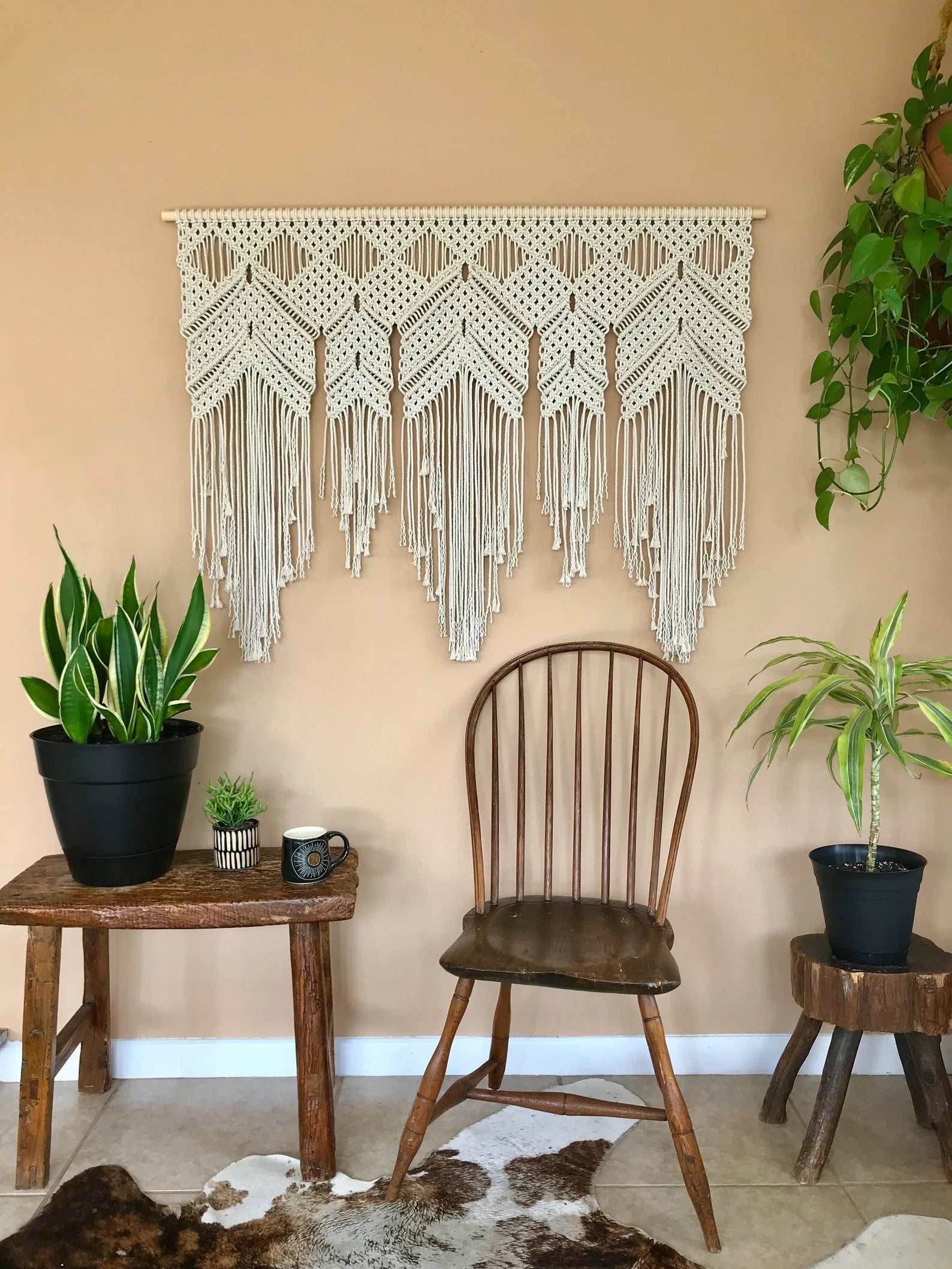 Macrame curtain wall hanging for room 40 inches