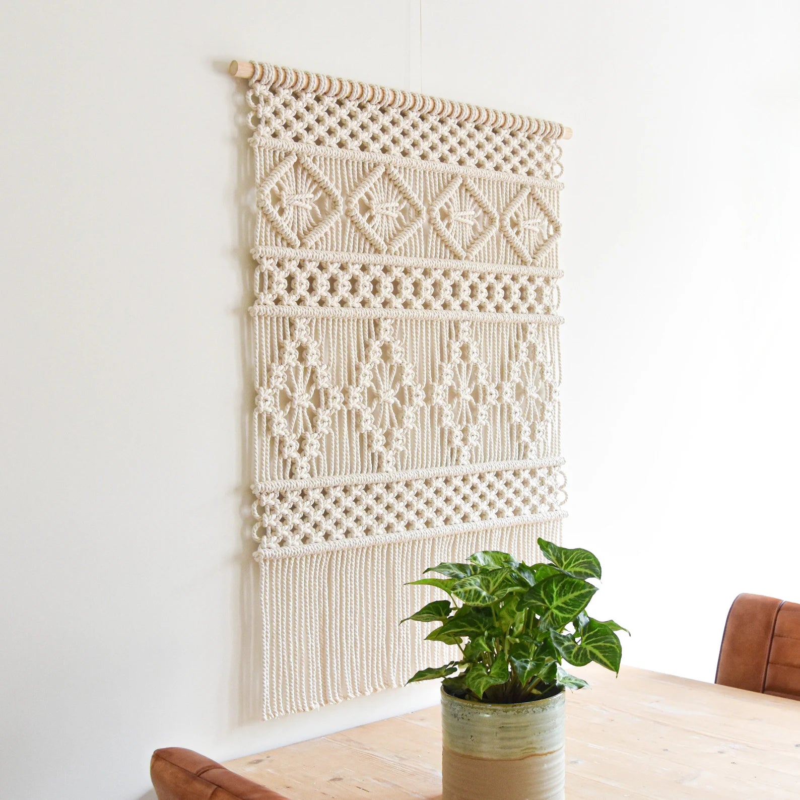 Macrame white wall hanging straight 20 inches