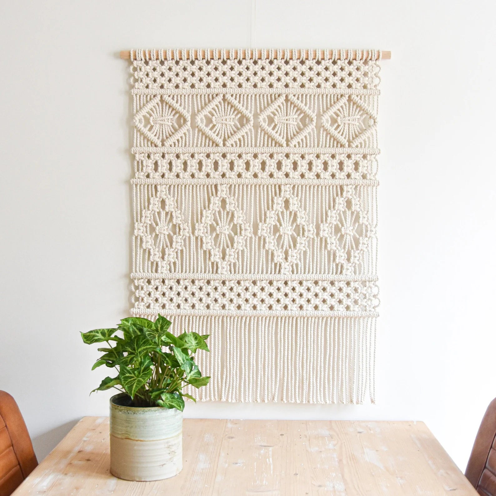 Macrame white wall hanging straight 20 inches