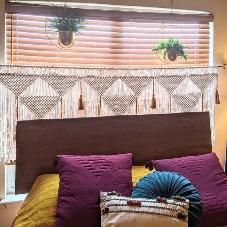 Handwoven  Short White Macrame Window Curtains