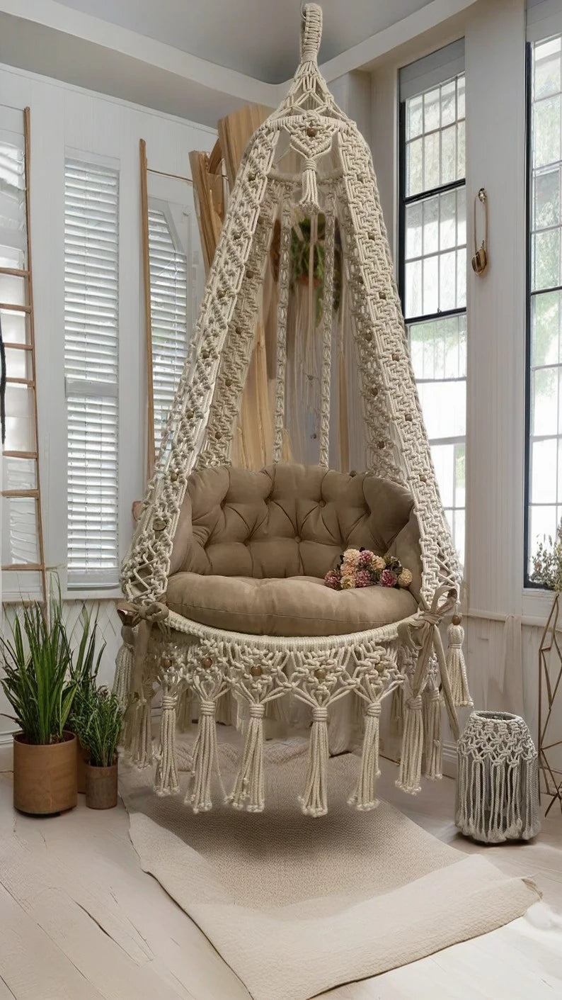Brown Macrame hanging Chair swing 35 Inches