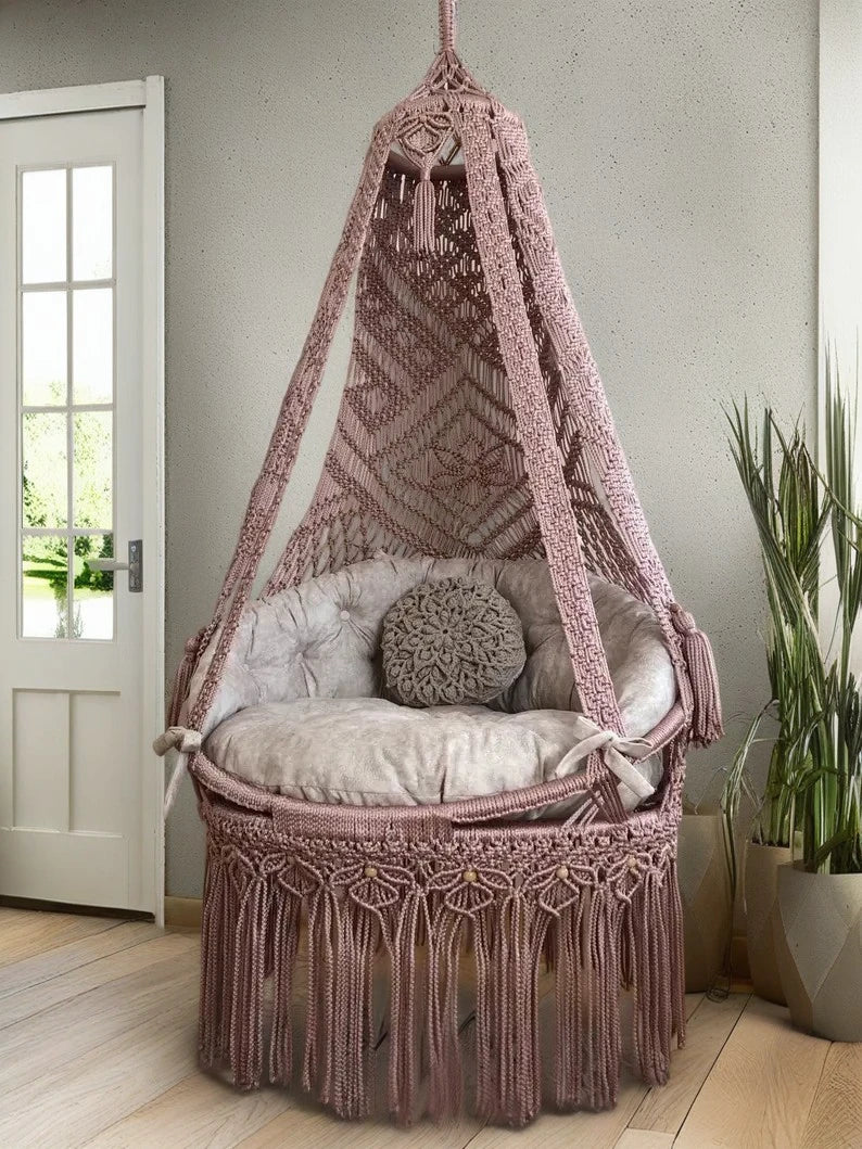 Macrame hammock swing pink
