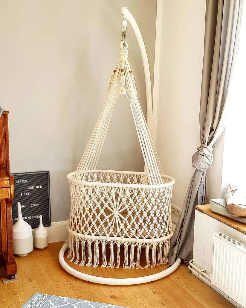 White Handmade Macrame Baby Bassinet
