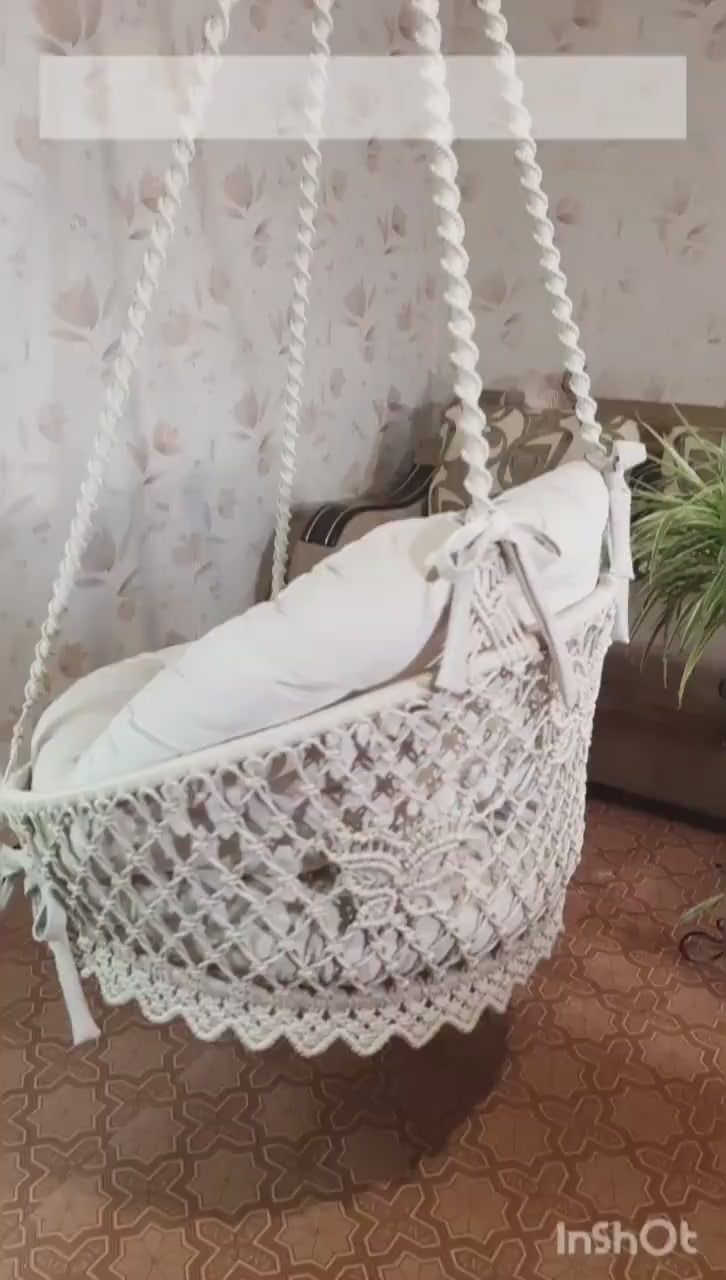 Macrame swing chair for adults with backrest