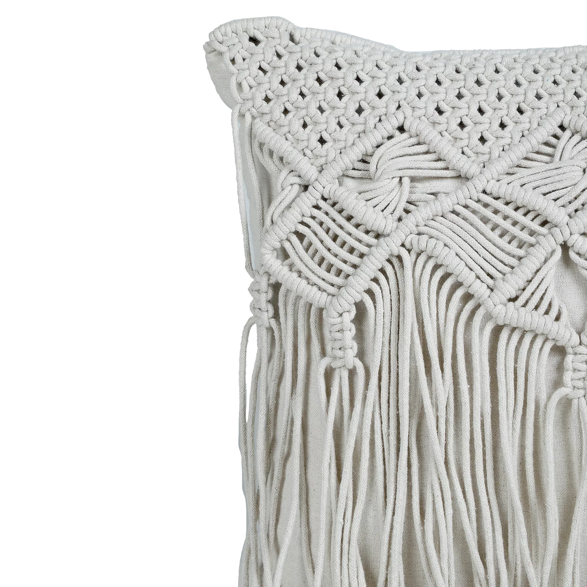 White Macrame Pillow for Bedroom Decor