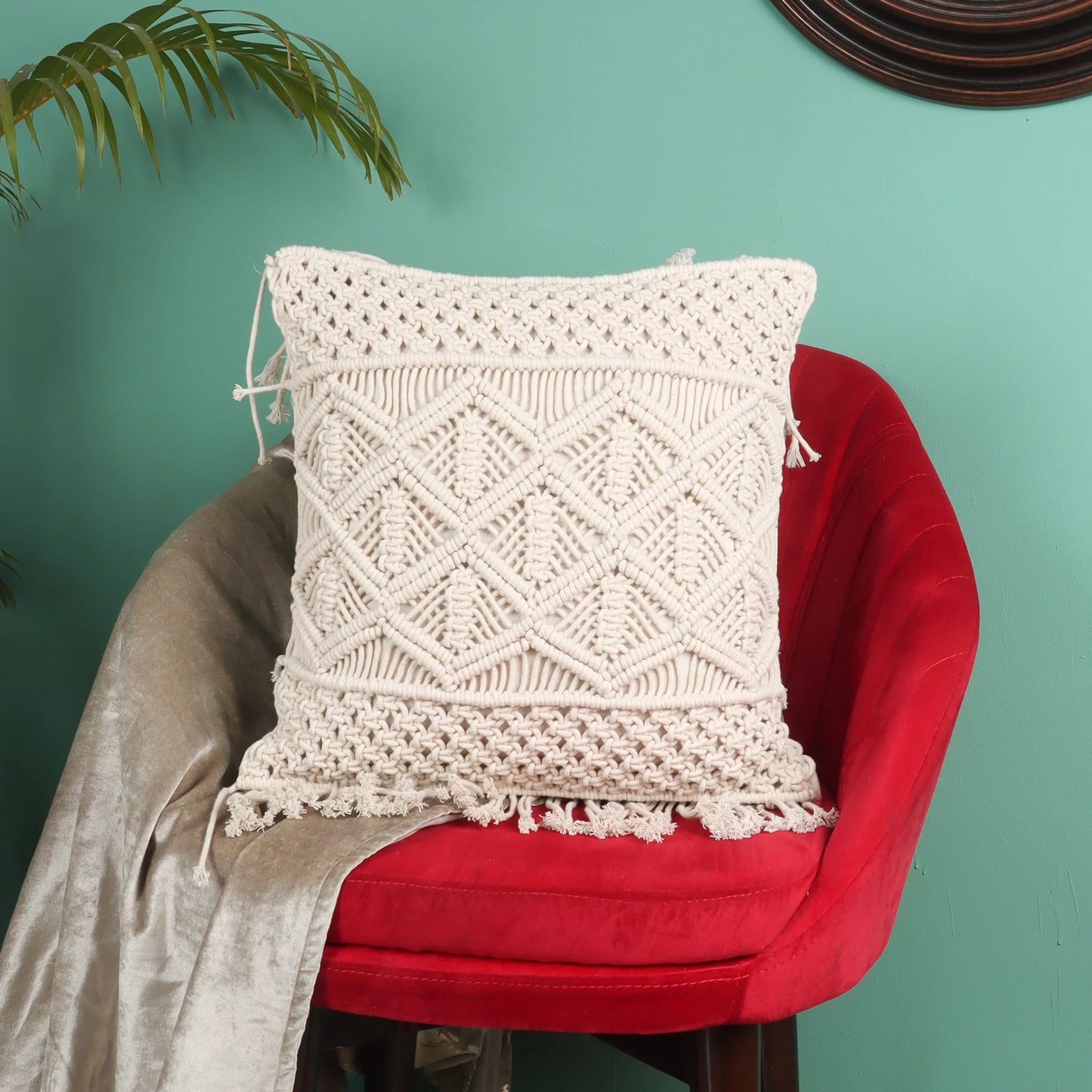 Stylish White Macrame Cushion