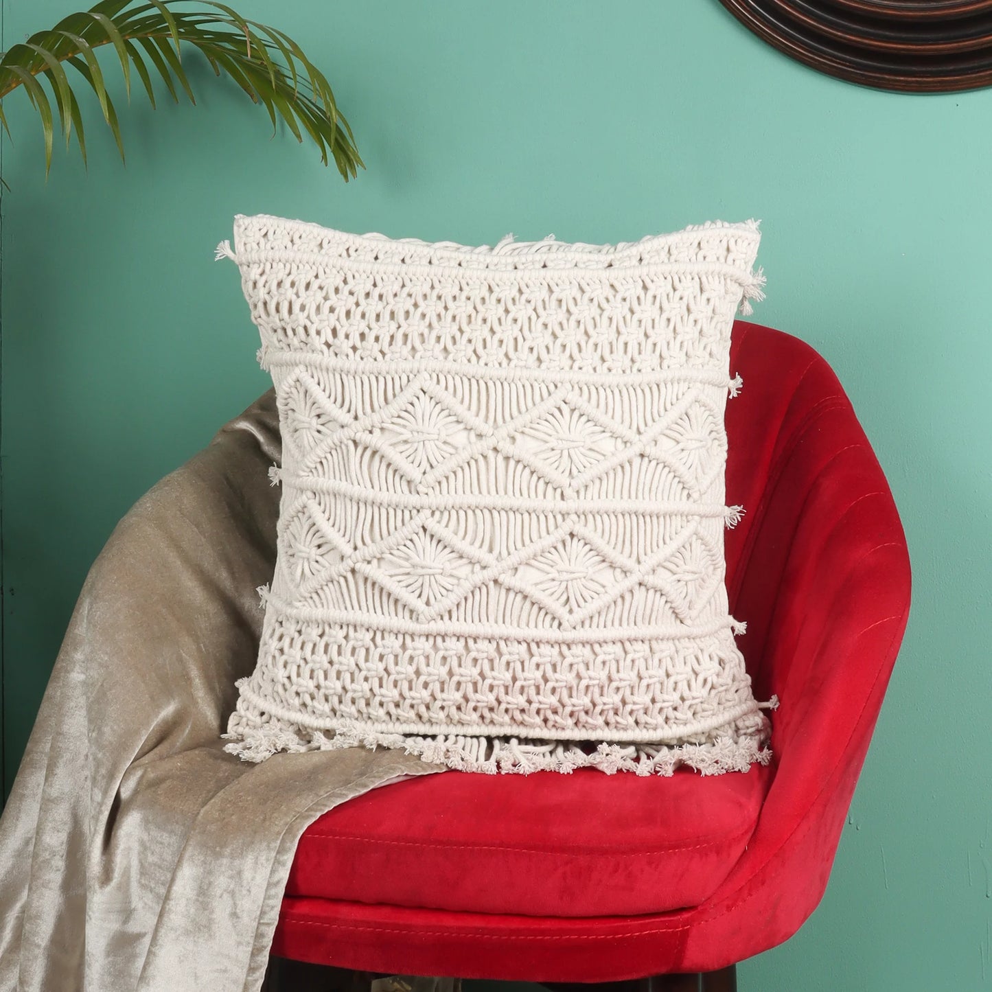 Trendy White Macrame Cushion