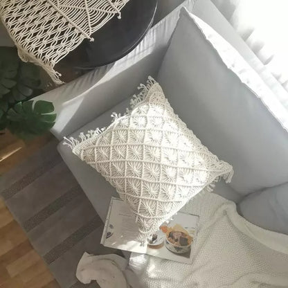 Boho White Macrame Cushion