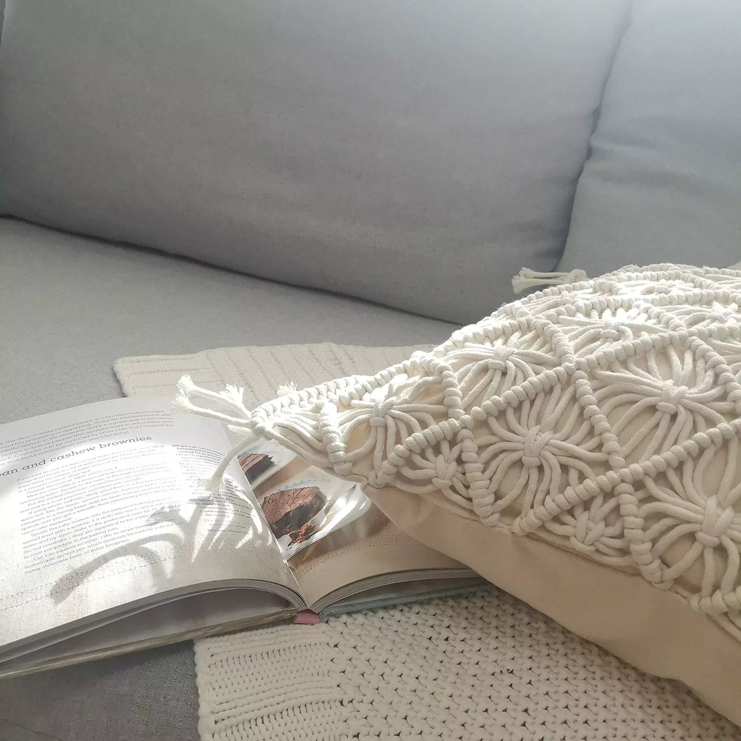 Boho White Macrame Cushion