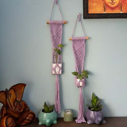 Set of 2 Boho Macrame Wall Hanging Plant Holders