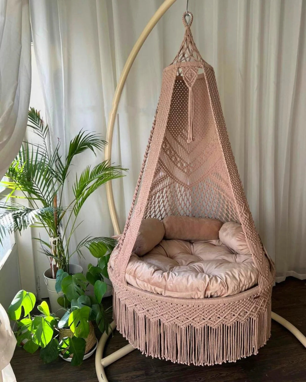 Baby pink Macrame Swing for Balcony