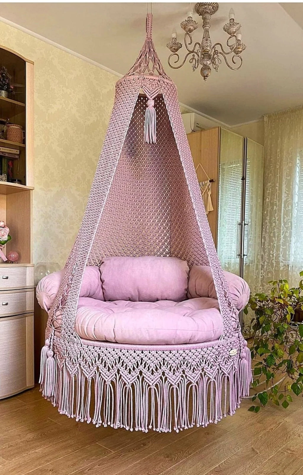 Pink Eco-Friendly Macrame Swing Chair