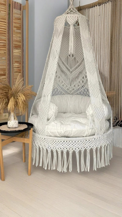 Dreamy White Macrame Swing