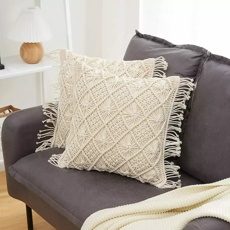 Soft White Macrame Decorative Cushion