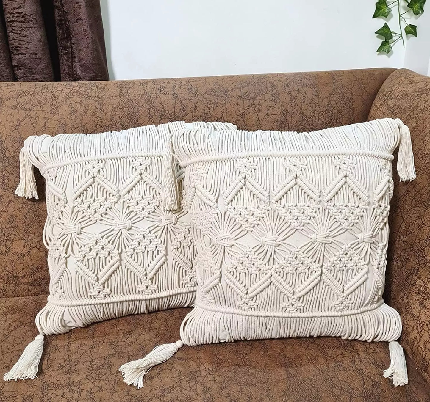 White Bohemian Macrame Accent Cushion