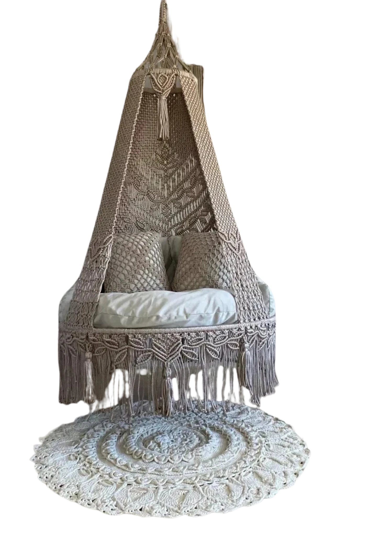 Warm Walnut Macrame Swing